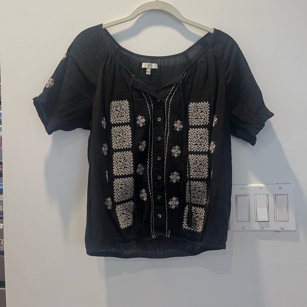 Joie black embroidered top